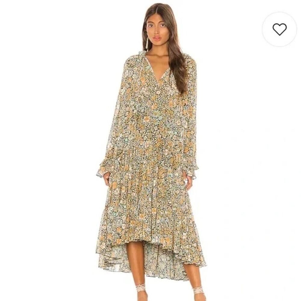 Free People Feeling Groovy Maxi Dress in Black Yellow Floral Cottagecore XS NWT